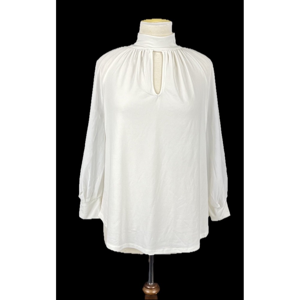 NWT New NY&C 7th Ave Womens L White Mock Neck Keyhole Blouse Balloon Top $49.95